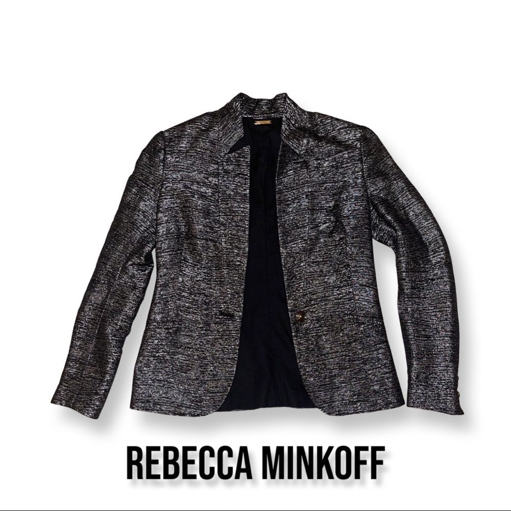 Rebecca Minkoff Black & Metallic Interwoven Silver, Single-button Blazer